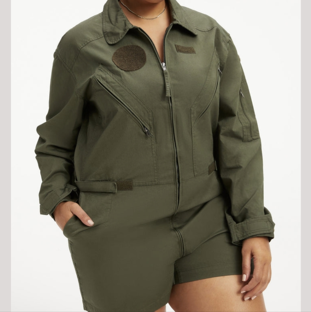 New good american flight suit romper Army Green